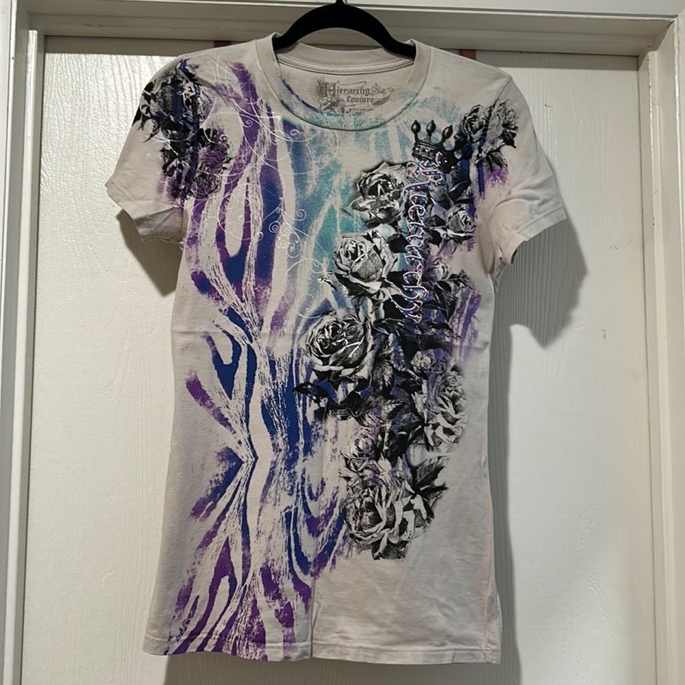 Ladies short sleeve tee with embellished front